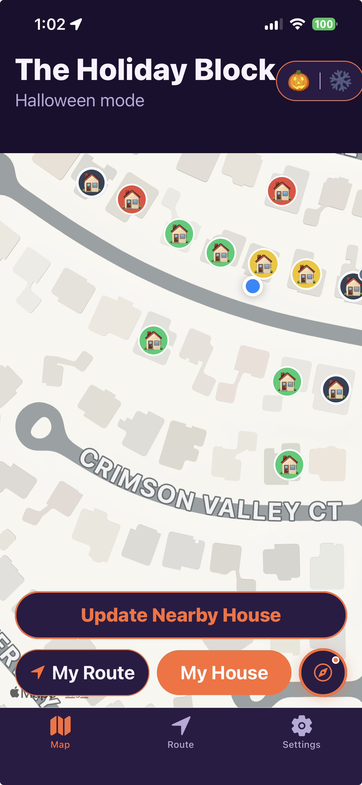 Discover the Magic: map with nearby festive house pins